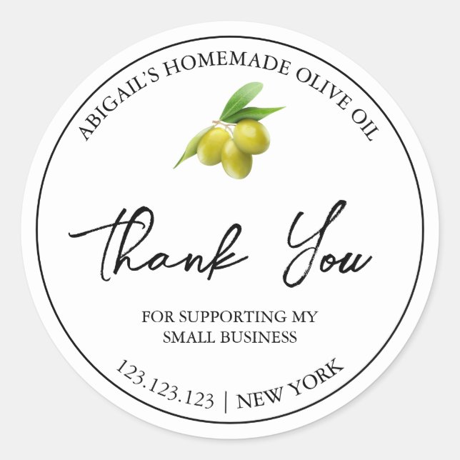 Simple Homemade Olive Oil Thank You Label (Front)