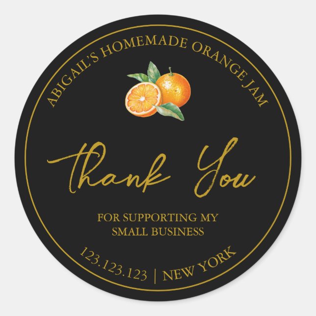 Simple Homemade Orange Jam Thank You Label (Front)