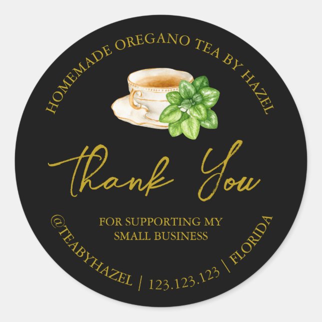Simple Homemade Oregano Tea Thank You Label (Front)