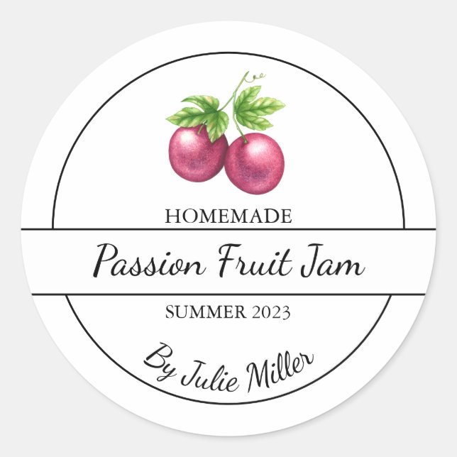 Simple Homemade Passion Fruit Jam Label (Front)
