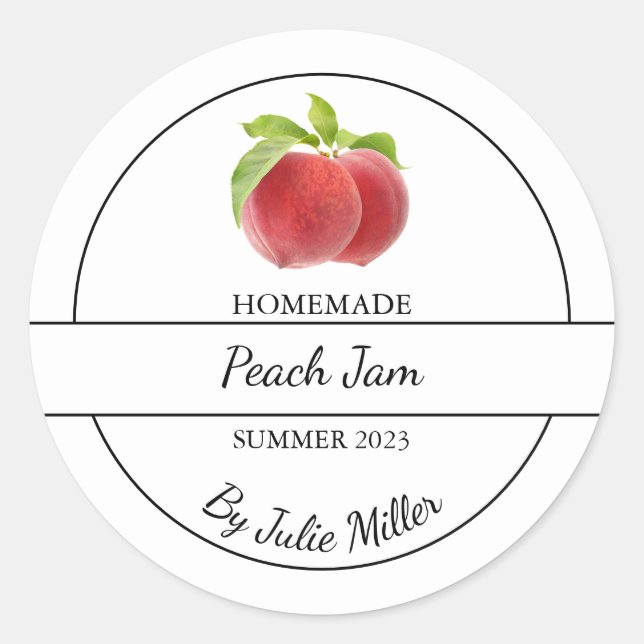 Simple Homemade Peach Jam Label (Front)