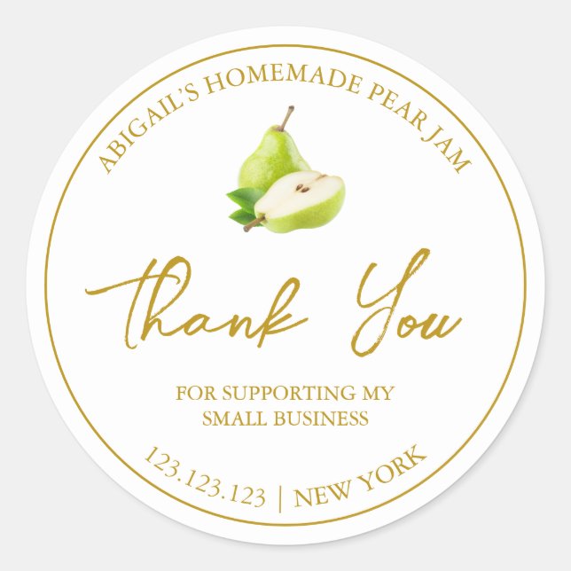 Simple Homemade Pear Jam Thank You Label (Front)