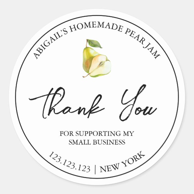 Simple Homemade Pear Jam Thank You Label (Front)