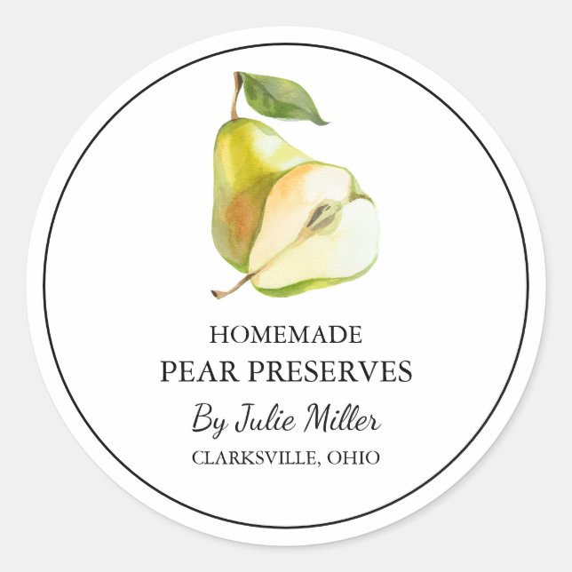 Simple Homemade Pear Preserves Label (Front)