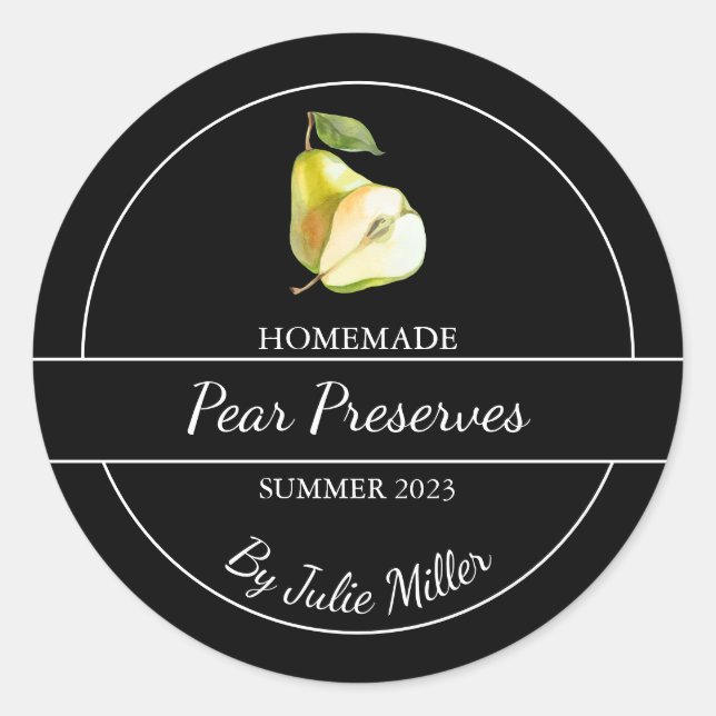 Simple Homemade Pear Preserves Label Black (Front)