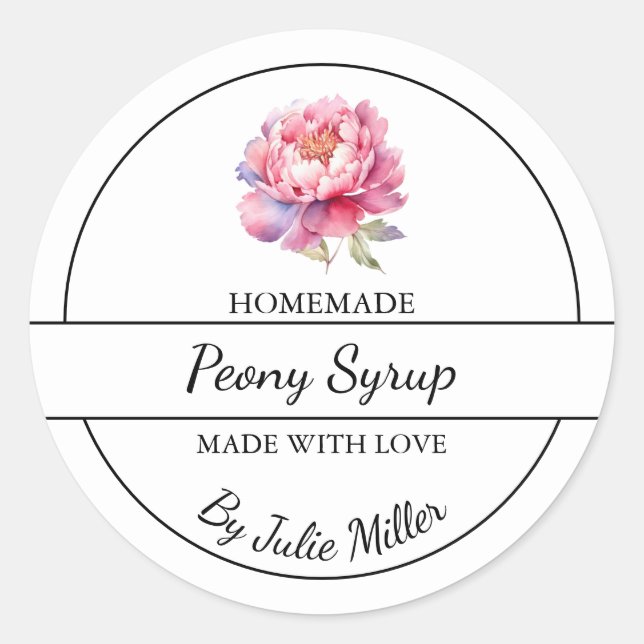 Simple Homemade Peony Syrup Label (Front)