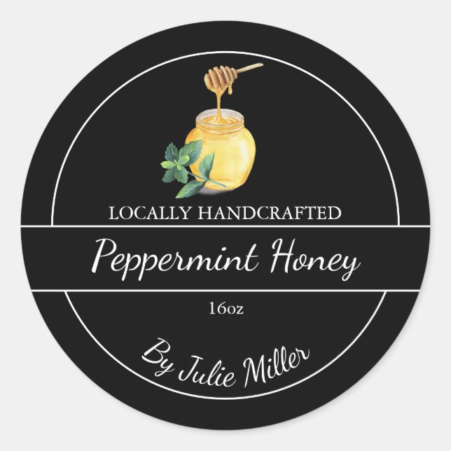 Simple Homemade Peppermint infused Honey Label (Front)