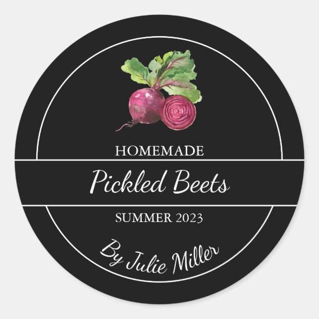 Simple Homemade Pickled Beets Label Black (Front)