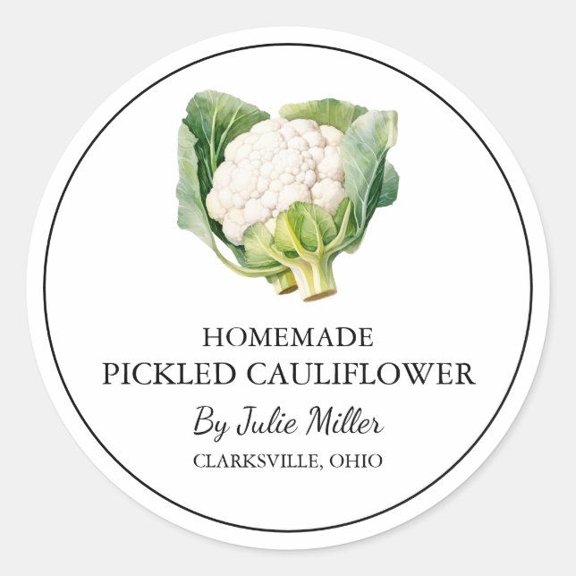 Simple Homemade Pickled Cauliflower Label (Front)