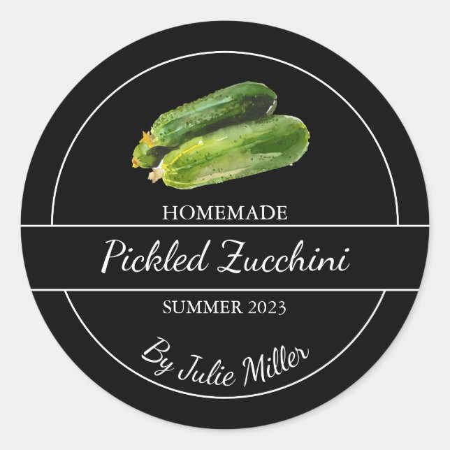 Simple Homemade Pickled Zucchini Label Black (Front)