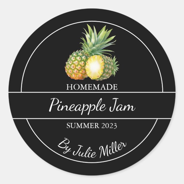 Simple Homemade Pineapple Jam Label Black (Front)