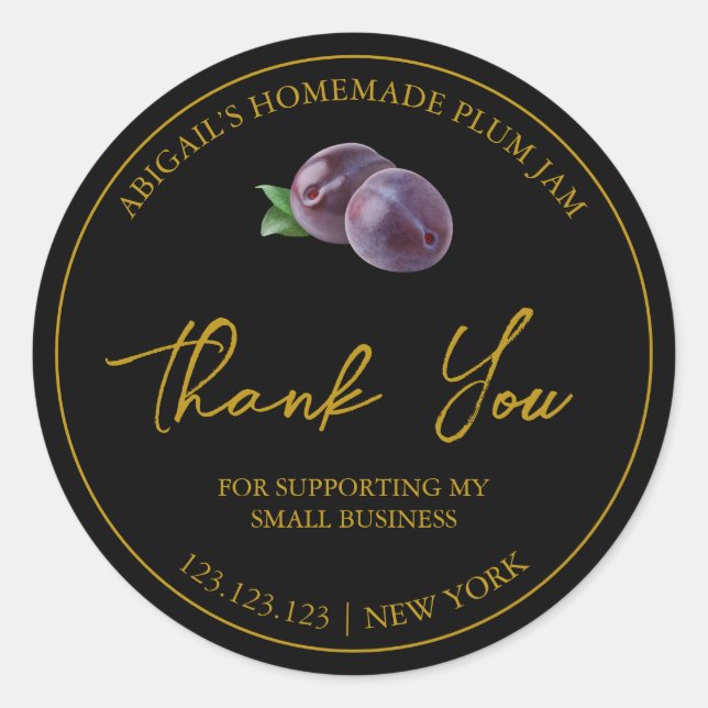 Simple Homemade Plum Jam Thank You Label (Front)