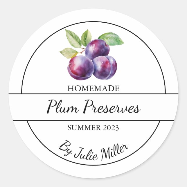 Simple Homemade Plum Preserves Label (Front)