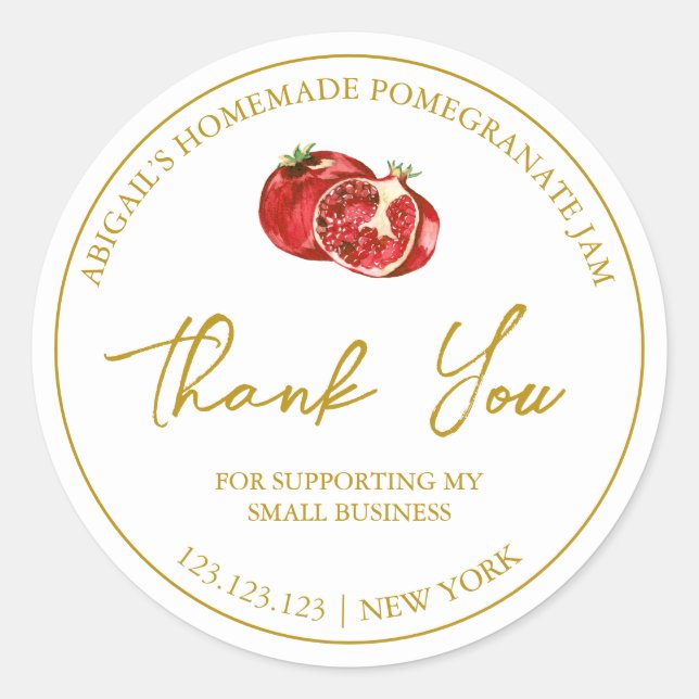 Simple Homemade Pomegranate Jam Thank You Label (Front)