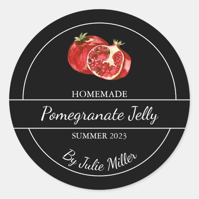 Simple Homemade Pomegranate Jelly Label Black (Front)