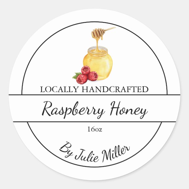 Simple Homemade Raspberry infused Honey Label (Front)