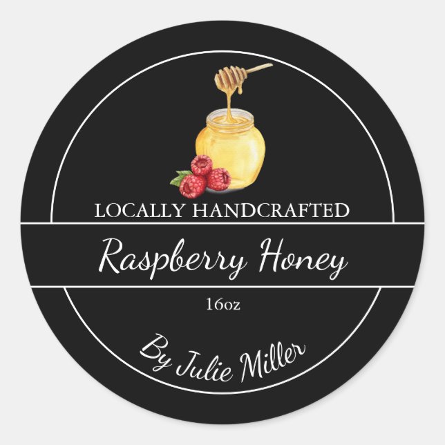 Simple Homemade Raspberry infused Honey Label (Front)