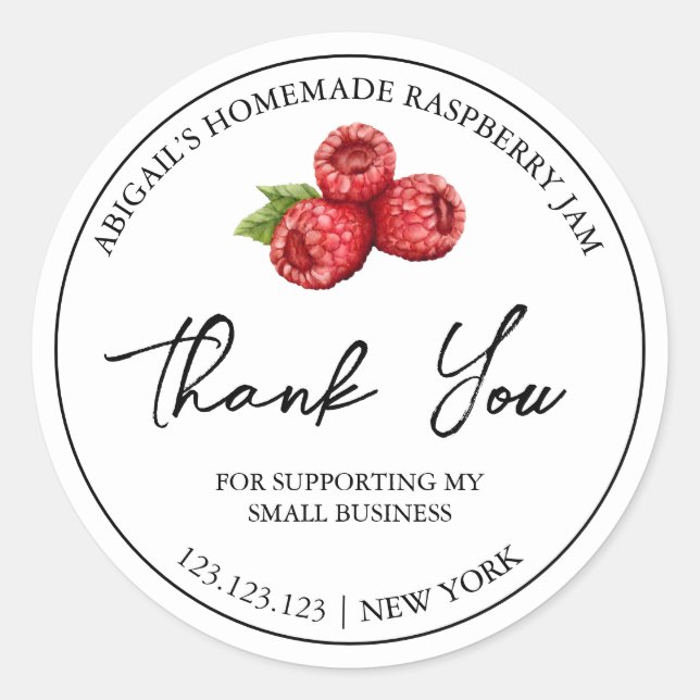 Simple Homemade Raspberry Jam Thank You Label (Front)