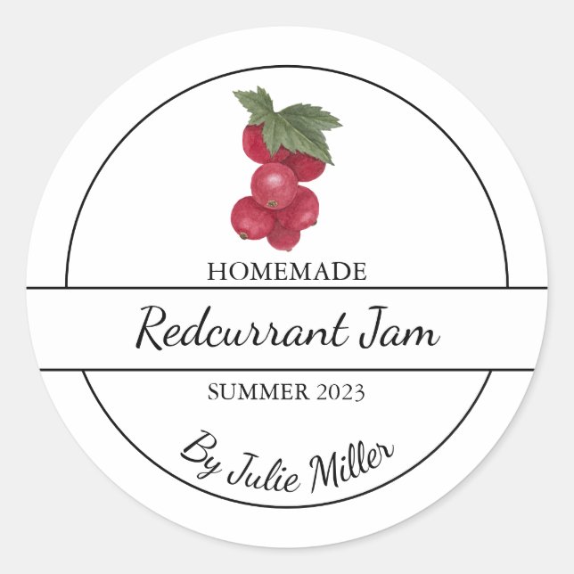 Simple Homemade Redcurrant Jam Label (Front)