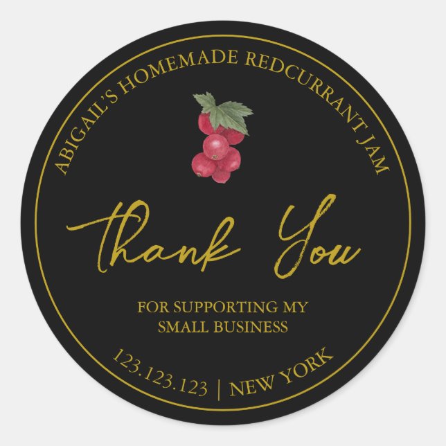Simple Homemade Redcurrant Jam Thank You Label (Front)