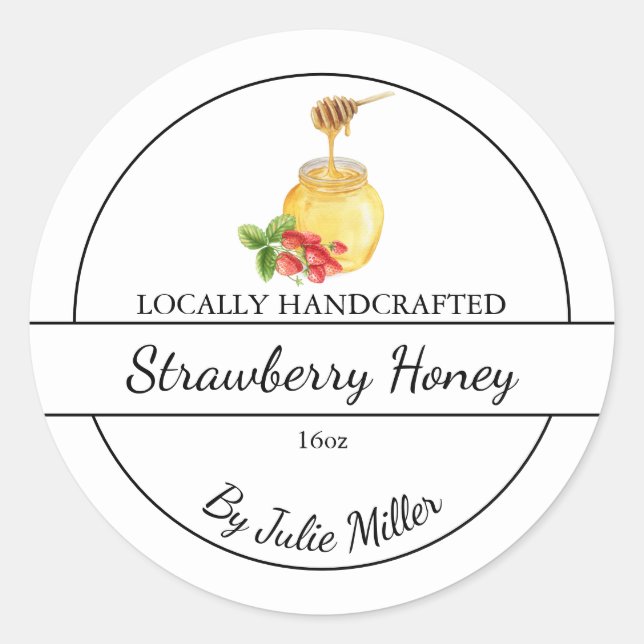 Simple Homemade Strawberry infused Honey Label (Front)