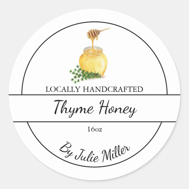 Simple Homemade Thyme infused Honey Label (Front)