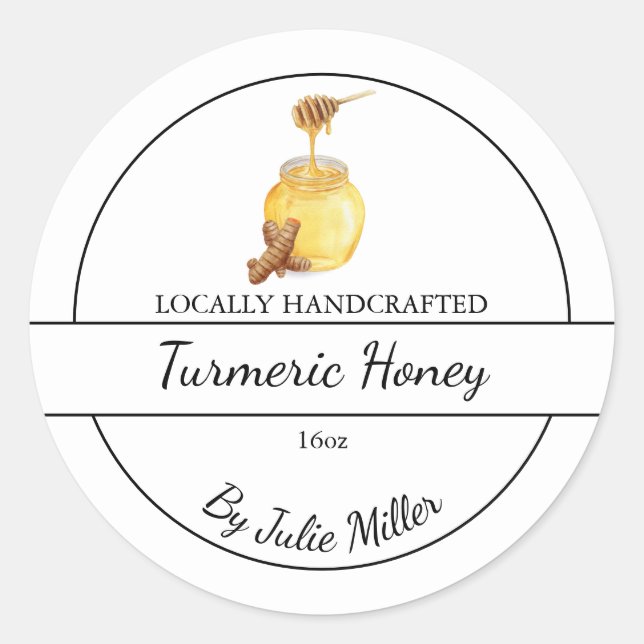 Simple Homemade Turmeric infused Honey Label (Front)