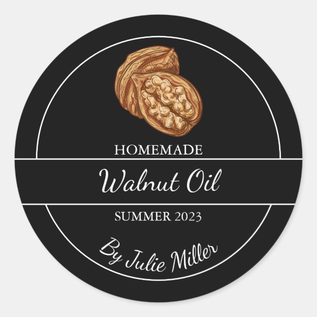Simple Homemade Walnut Oil Label | Black (Front)