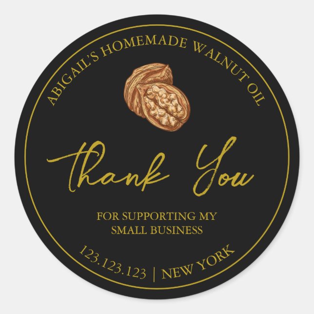 Simple Homemade Walnut Oil Thank You Label (Front)