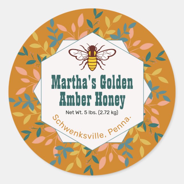 Simple Honeybee Add Logo Honey Jar Classic Round Sticker (Front)