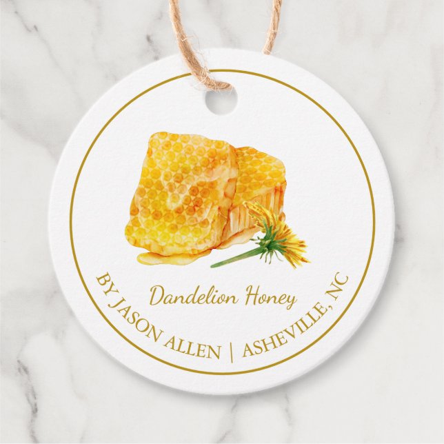 Simple Honeycomb Dandelion Infused Honey Hang Tag (Front)