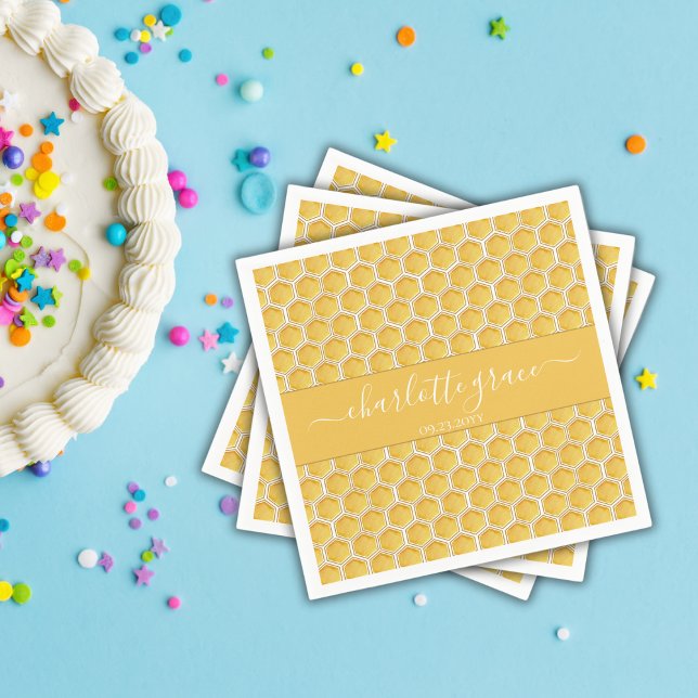Simple Honeycomb First Bee-themed Celebration Napkin (Creator Uploaded)