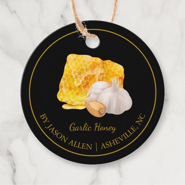 Simple Honeycomb Garlic Infused Honey Hang Tag (Front)