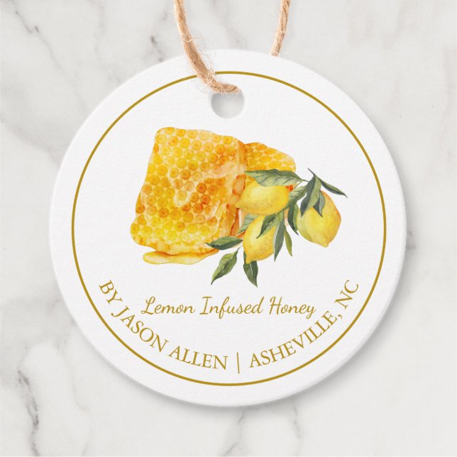 Simple Honeycomb Lemon Infused Honey Hang Tag (Front)