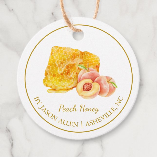 Simple Honeycomb Peach Infused Honey Hang Tag (Front)