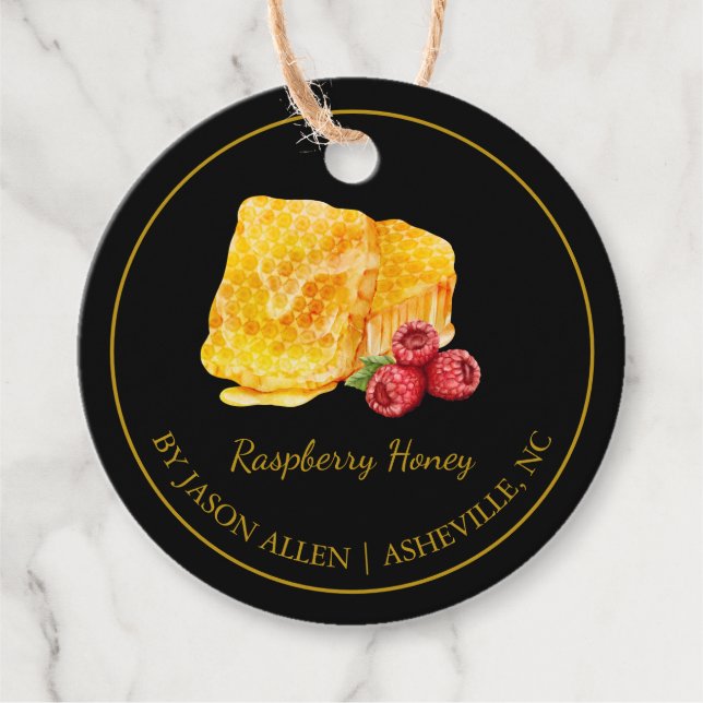 Simple Honeycomb Raspberry Infused Honey Hang Tag (Front)
