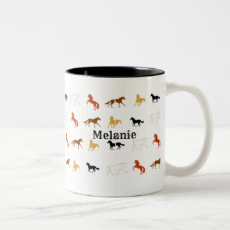 Simple Horse Pattern with Name Personalization  Two-Tone Coffee Mug