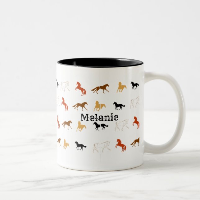 Simple Horse Pattern with Name Personalization  Two-Tone Coffee Mug (Right)