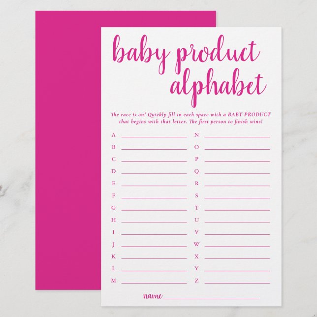 Simple Hot Pink ABC Product | Magenta Shower Game (Front/Back)