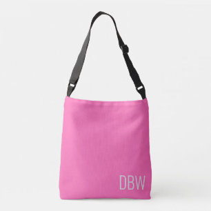 Simple Hot Pink and Grey Monogram Template Crossbody Bag
