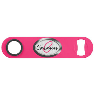 Simple Hot Pink and Metallic Monogram Speed Bottle Opener