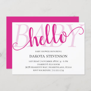 Simple Hot Pink Hello Baby   Magenta Script Shower Invitation