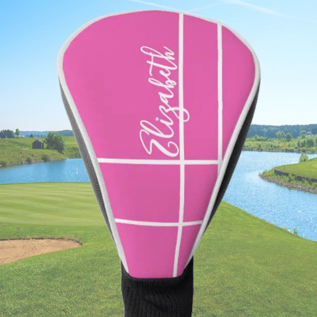 Simple hot pink minimalist custom name ladies  golf head cover (Creator Uploaded)
