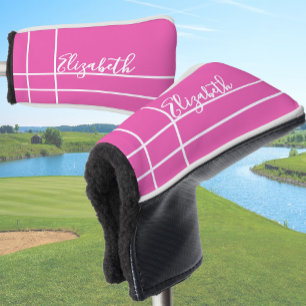 Simple hot pink minimalist custom name womens golf head cover