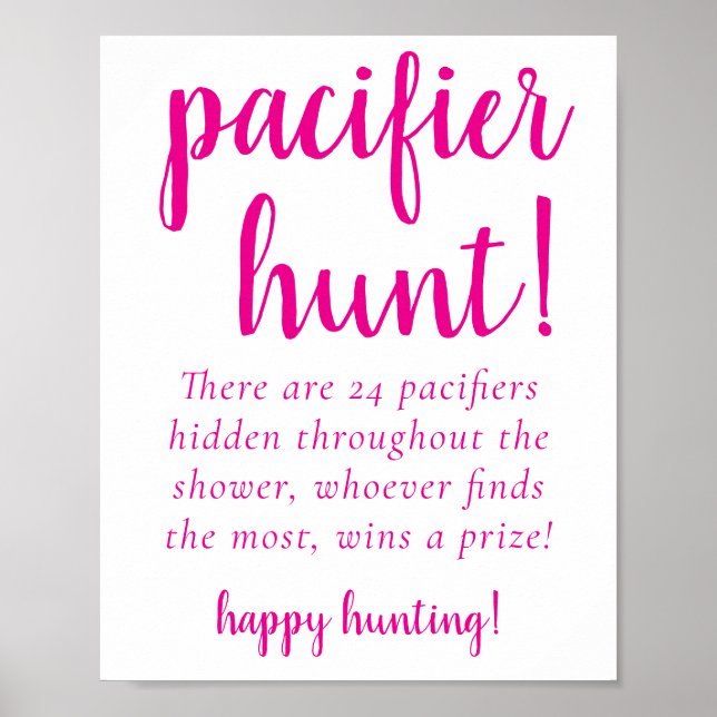Simple Hot Pink Pacifier Hunt | Magenta Party Game Poster (Front)