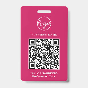 Simple Hot Pink QR Code Employee ID Badge
