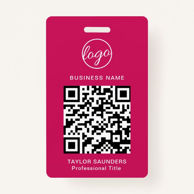 Simple Hot Pink QR Code Employee ID Badge (Front)