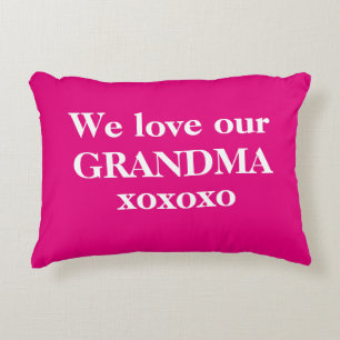 Simple Hot Pink & White 'We love our Grandma' Accent Pillow