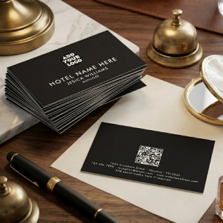 Simple Hotel Logo Name with Job Title Qr Code Business Card