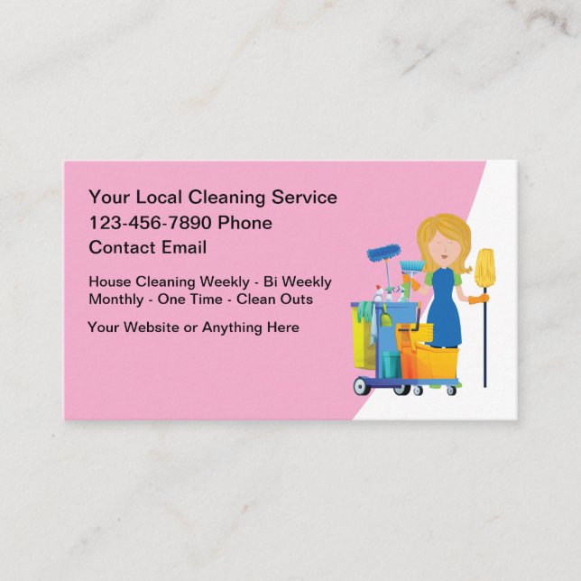 Simple House Cleaning Maid Service Calling Card (Front)